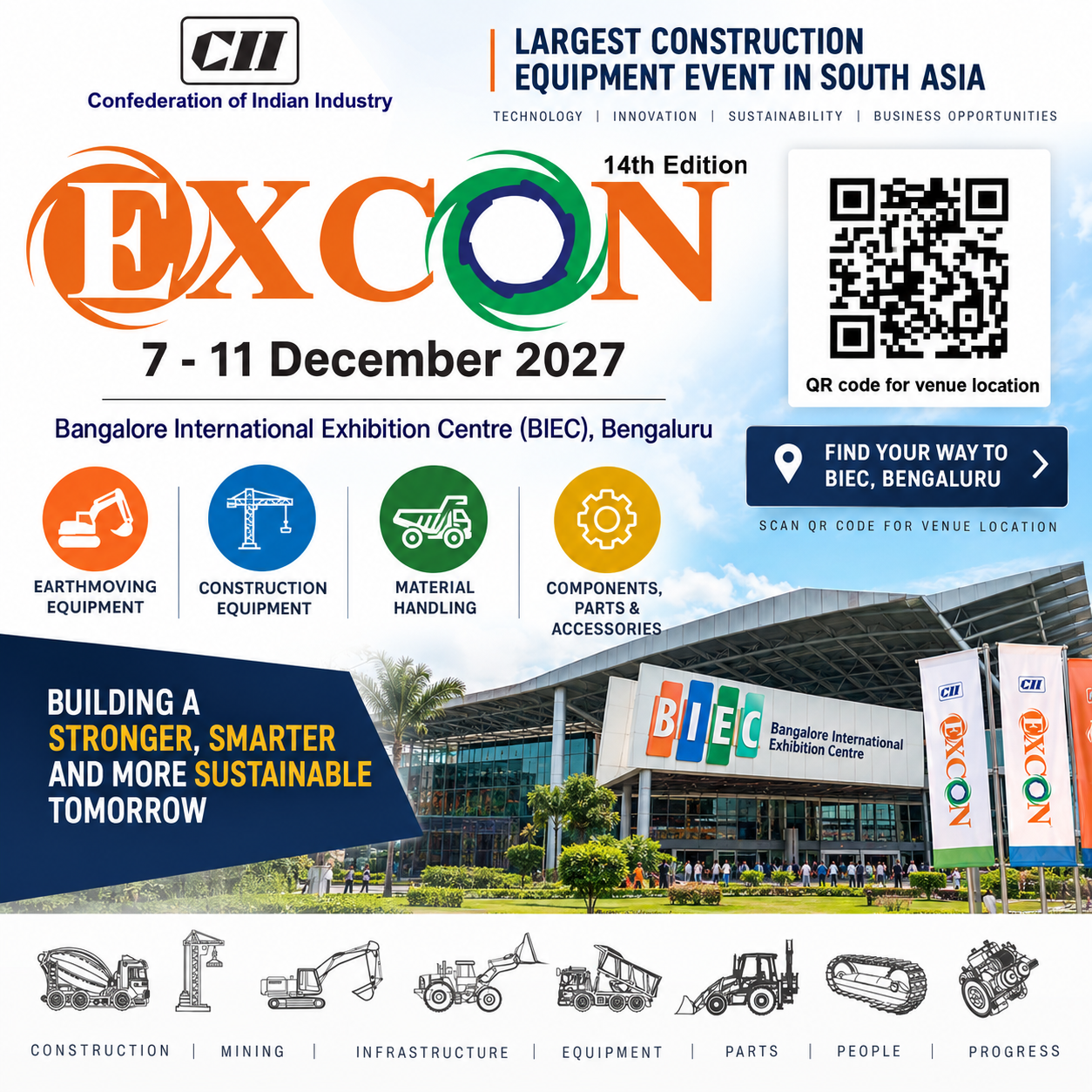 EXCON 2027, 7–11 December 2027, BIEC Bengaluru — largest construction equipment event in South Asia